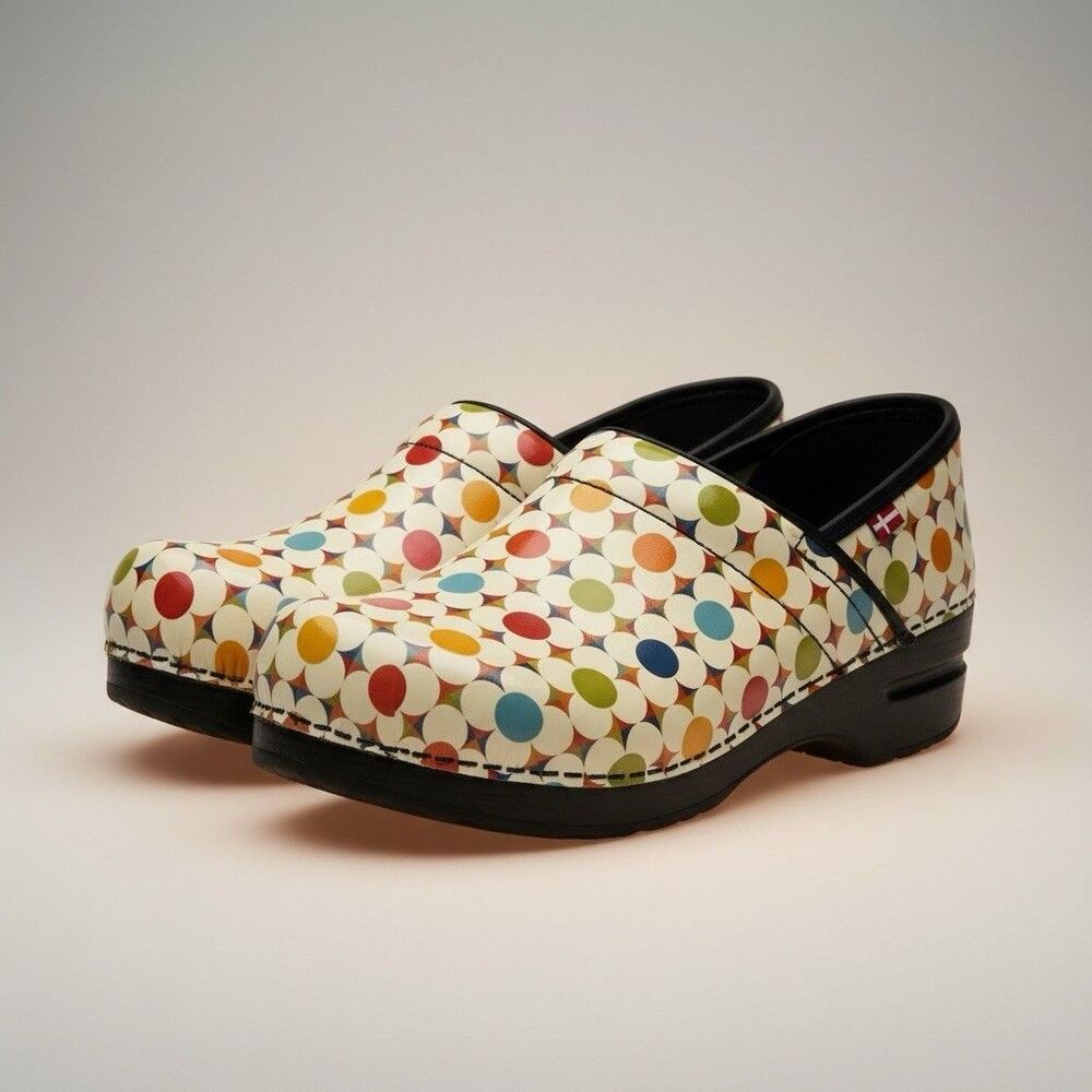 Sanita Womens Clogs Size 38 Shoes Multicolor Nurses Professional Flowers Design